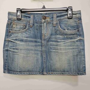 VTG‎ Y2K Nikisix Micro Mini Jean Skirt Size M Distressed Grunge Punk Unique Sexy